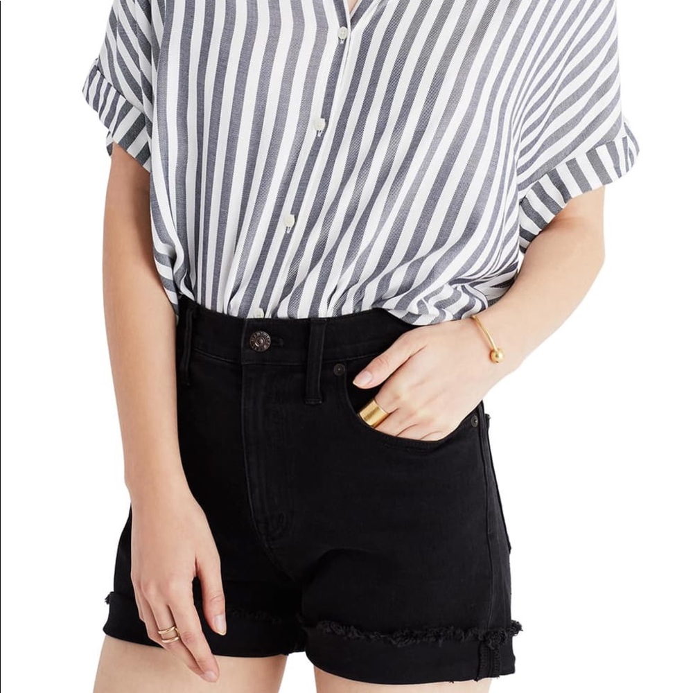 High-Rise Denim Shorts in washed black